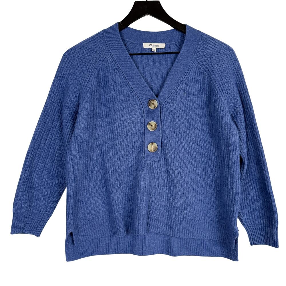 Madewell Ribbed Lyle Henley Sweater Blue VNeck - XS